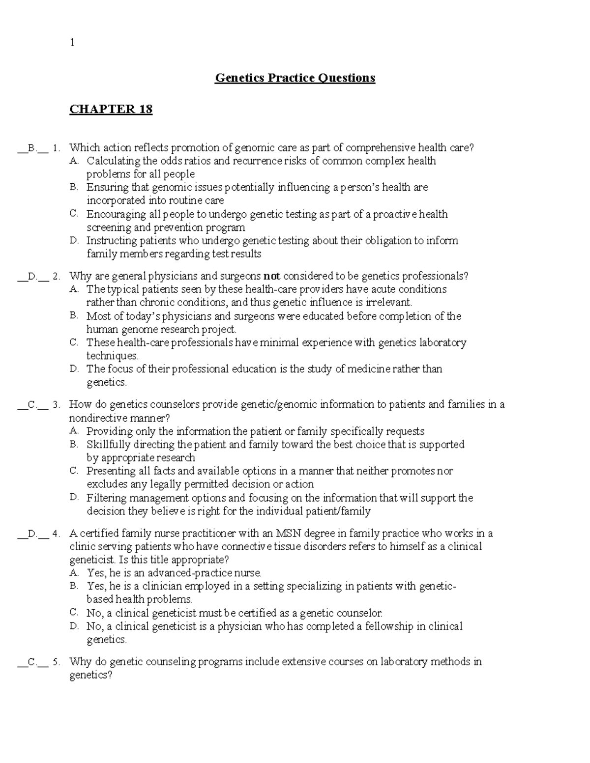 Practice Questions Practice Questions CHAPTER 18 B