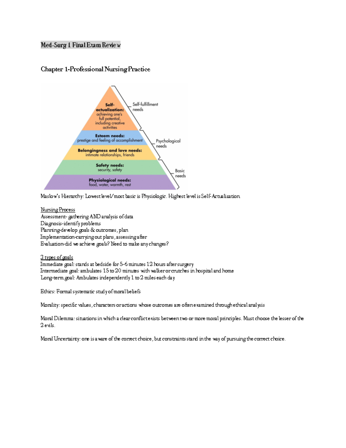 Med Surge 1 - Notes - Med-Surg 1 Final Exam Review Chapter 1 ...