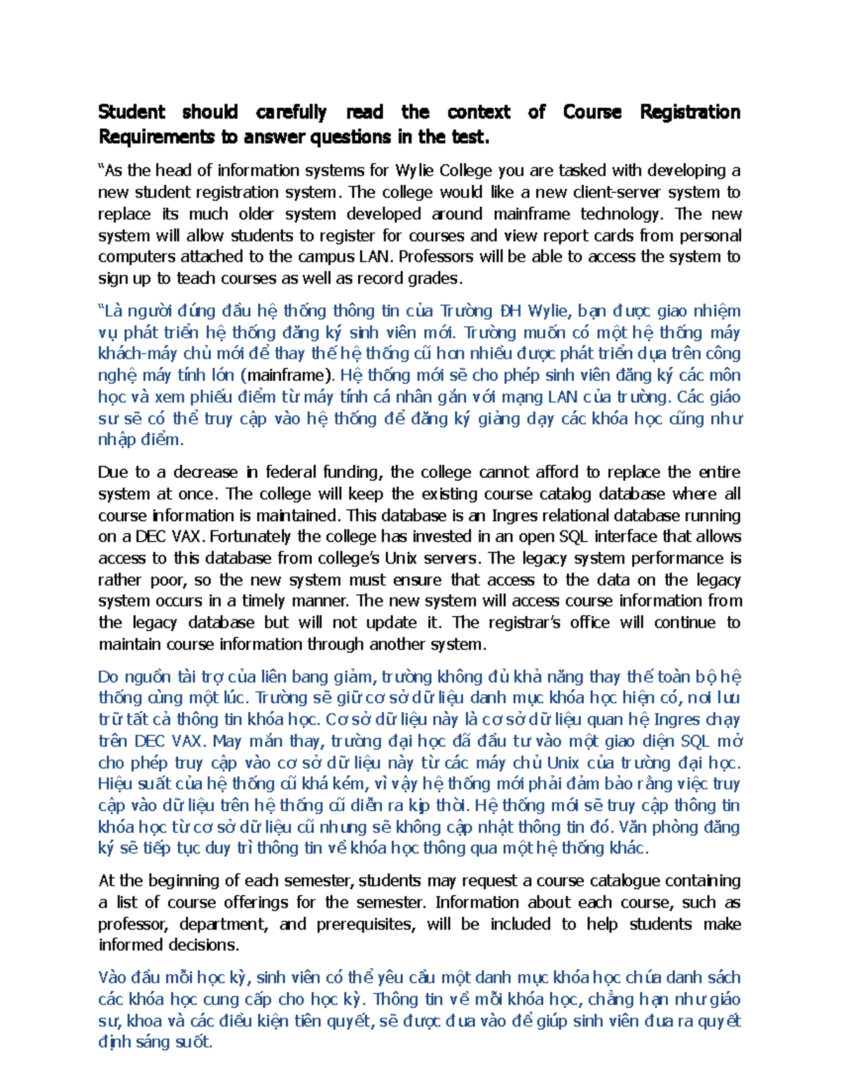 Sample Test SWE Revised (vie) dfs fds - Student should carefully read ...