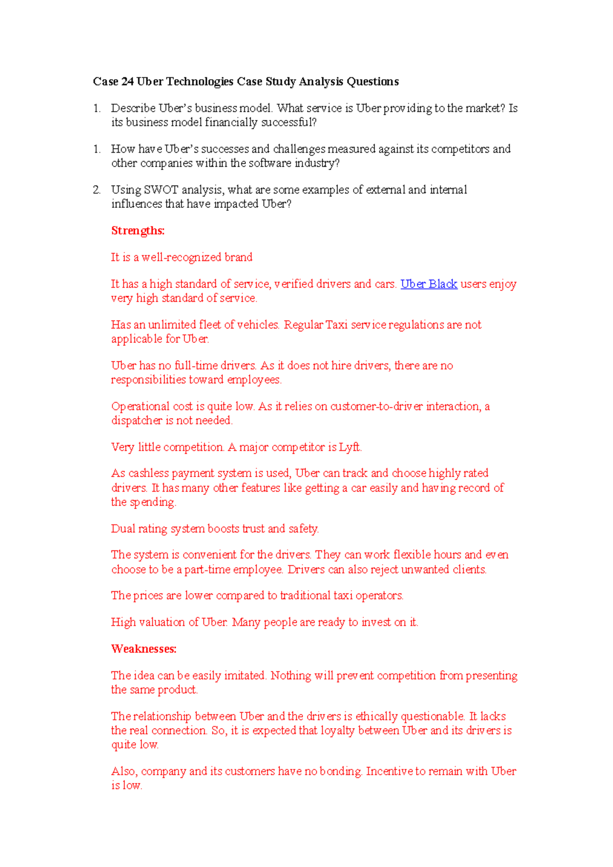 Case Studies for analysis Case 24 Uber Technologies Case Study