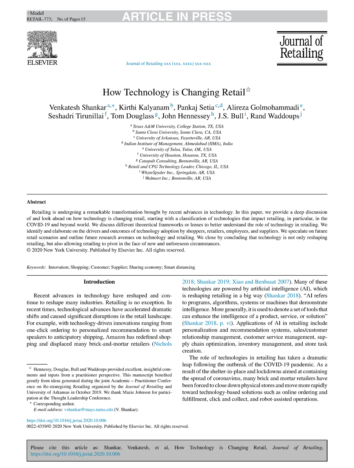 How Technology Is Changing Retail - ARTICLE IN PRESS RETAIL-773; No. Of ...