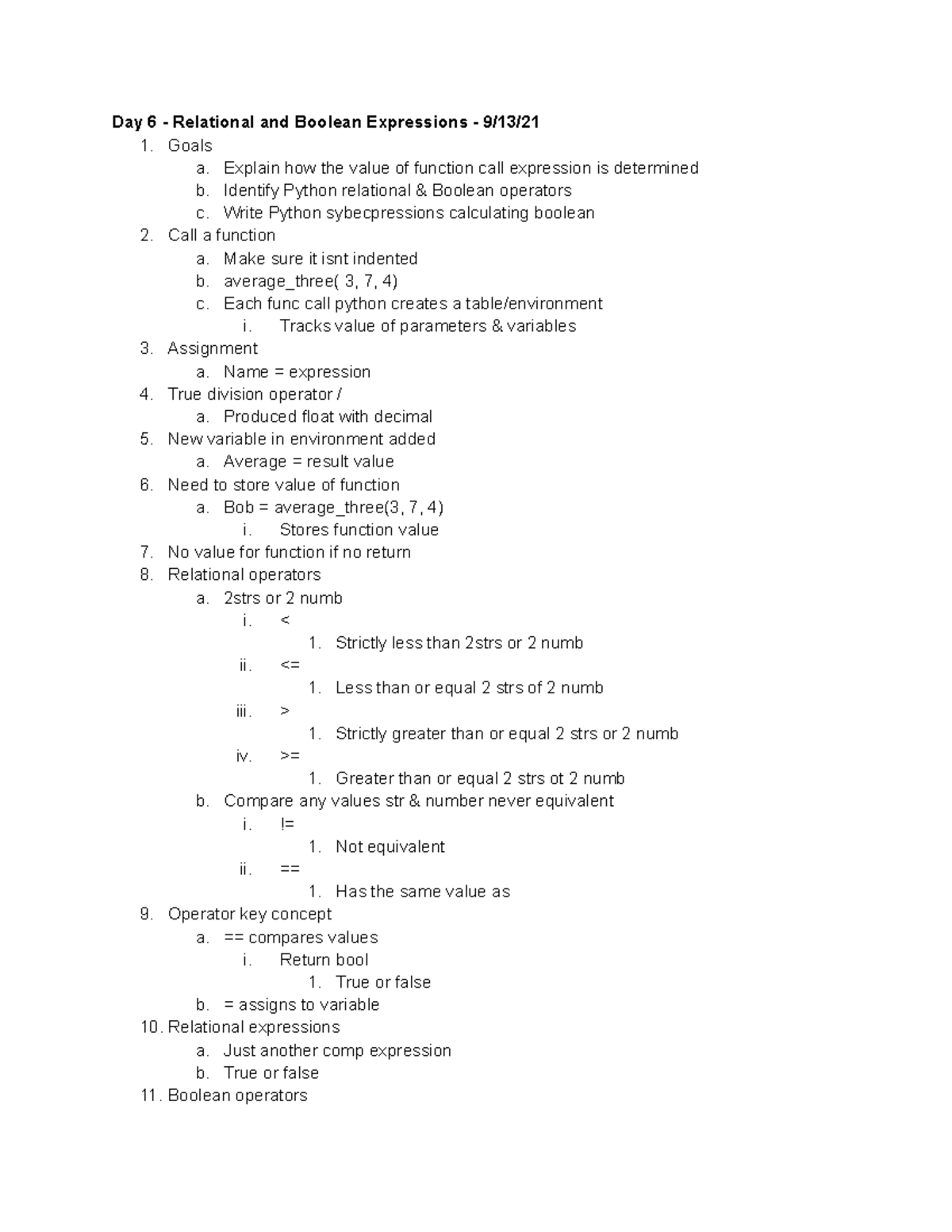 CSE 115 Notes - Day 6 - Relational and Boolean Expressions - 9/13/2 1 1 ...