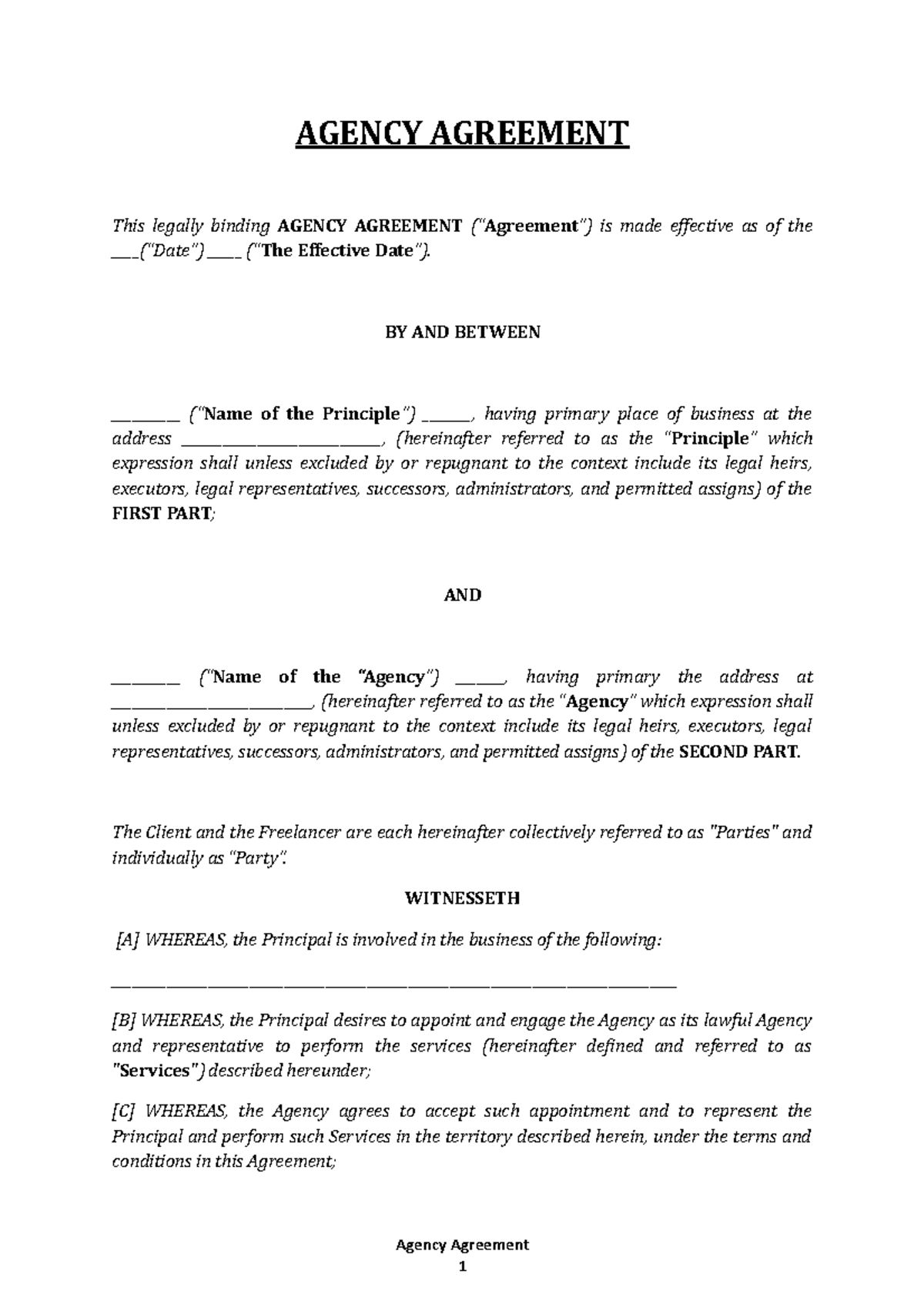 Agency Agreement - AGENCY AGREEMENT This legally binding AGENCY ...