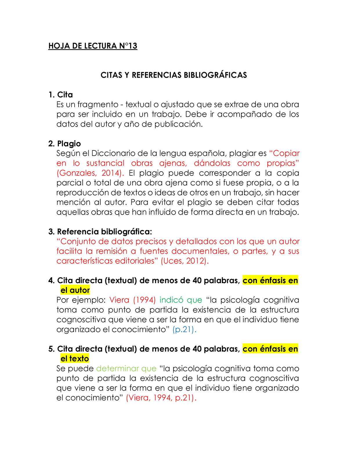 Citas Textuales Y Referencia - HOJA DE LECTURA N∞ CITAS Y REFERENCIAS ...