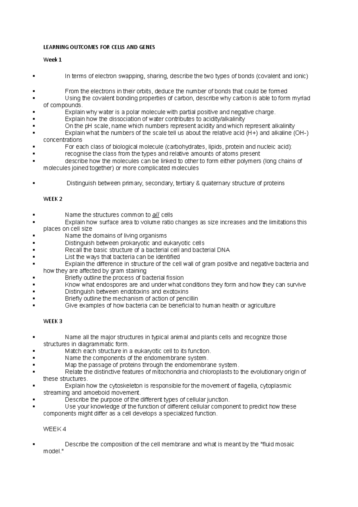 Learning outcomes cells and genes - LEARNING OUTCOMES FOR CELLS AND ...