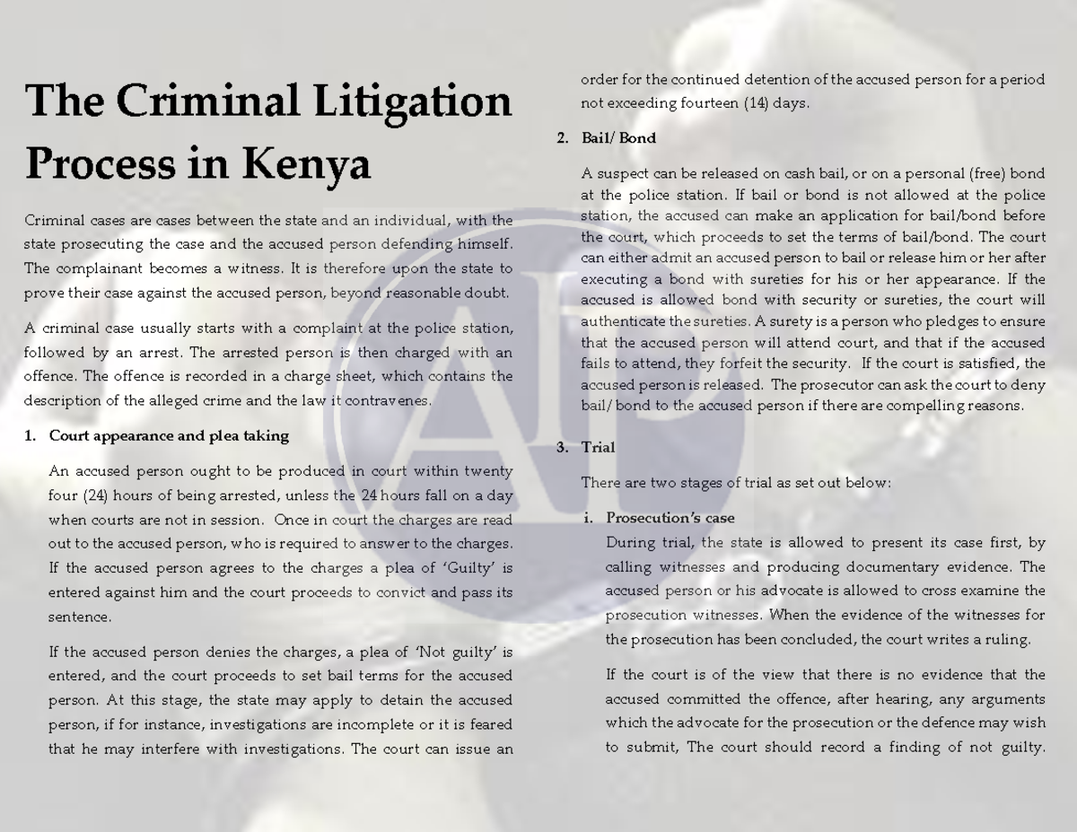 Criminal Litigation Process in Kenya The Criminal Litigation Process in Kenya Criminal cases