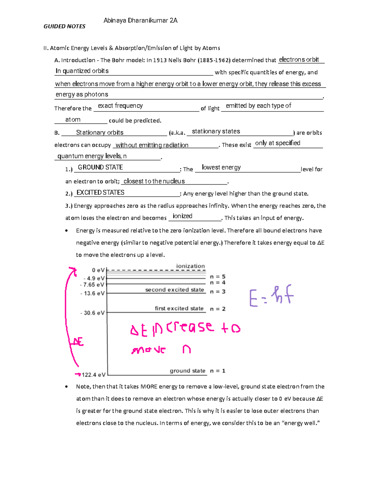 Kami Export modern notes 2 - GUIDED NOTES II. Atomic Energy Levels ...