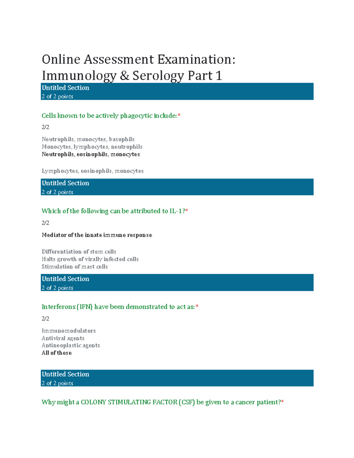 Immuno Serology 1-4 - Lecture notes - Online Assessment Examination ...