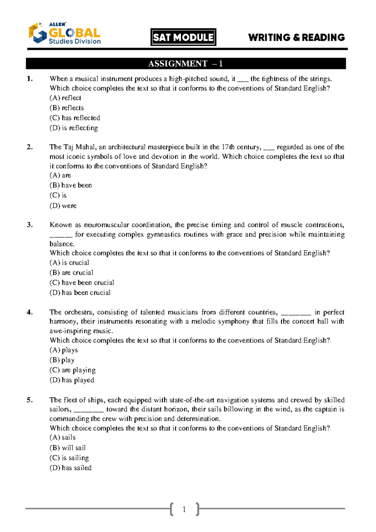 Ex 1 Reading and Writing Module 1 Questions ASSIGNMENT 1 When a