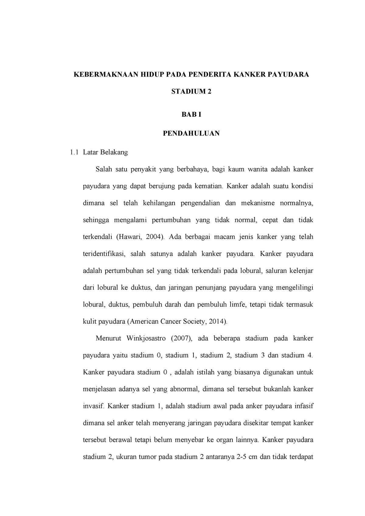 Tugas Metpen 2 - KEBERMAKNAAN HIDUP PADA PENDERITA KANKER PAYUDARA ...