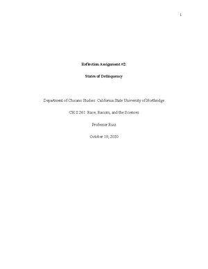 Reflection #1 - California State University Northridge Running head ...