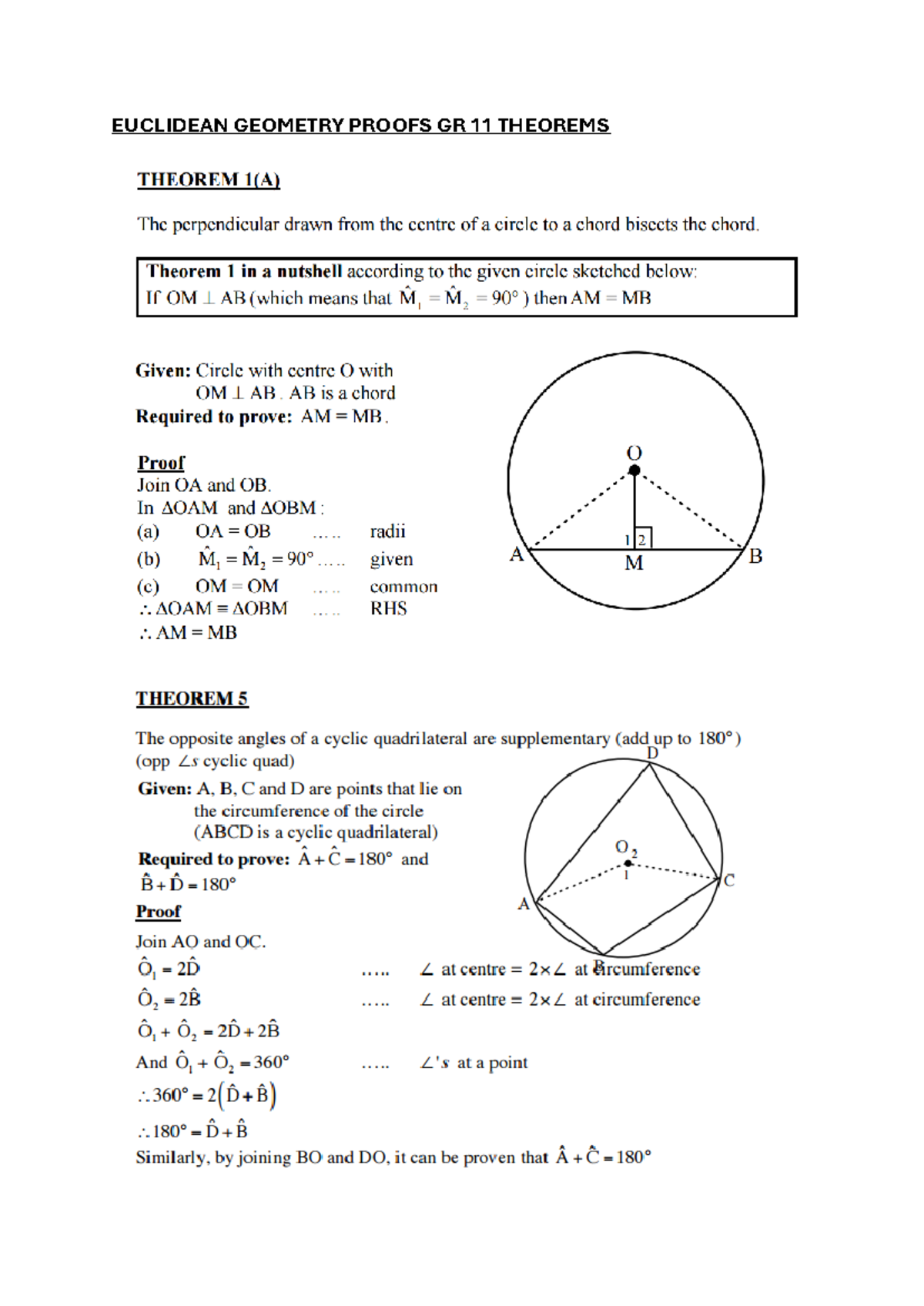 Euclidean Geometry Proofs Gr 11 Theorems And Summary Euclidean