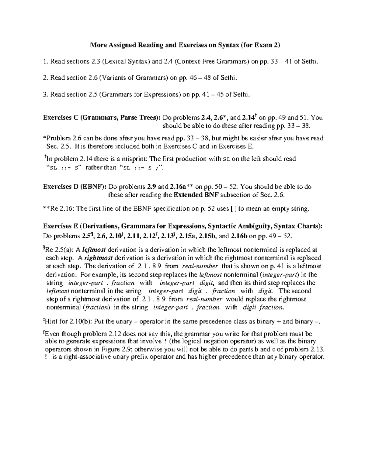 Syntax Reading and Exercises B - More Assigned Reading and Exercises on ...