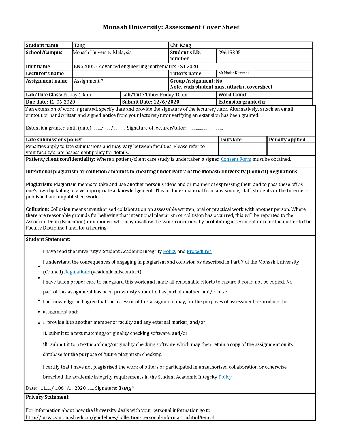 ENG2005 2020 Assignment 3 - Monash University: Assessment Cover Sheet ...