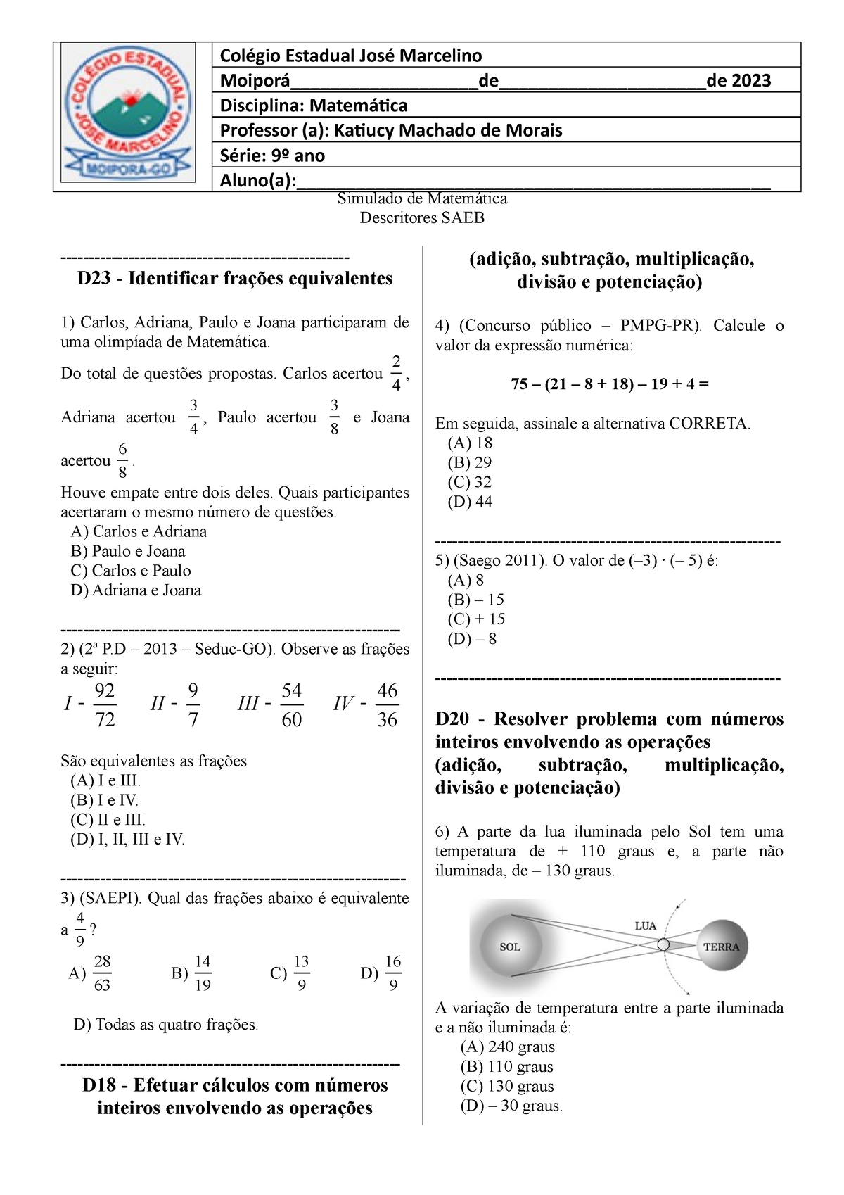 Blog do Prof. Warles: 6° Ano (Matemática) - SIMULADOS