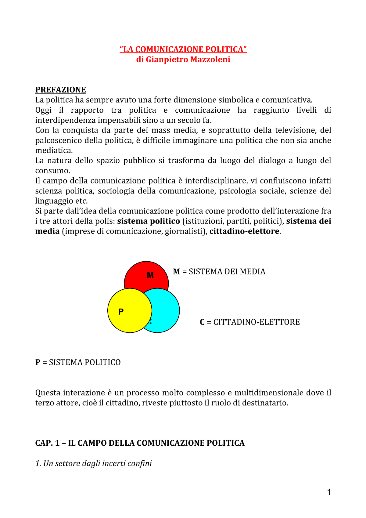 Riassunto Secondo Di Mazzoleni 1 - “LA COMUNICAZIONE POLITICA” Di ...