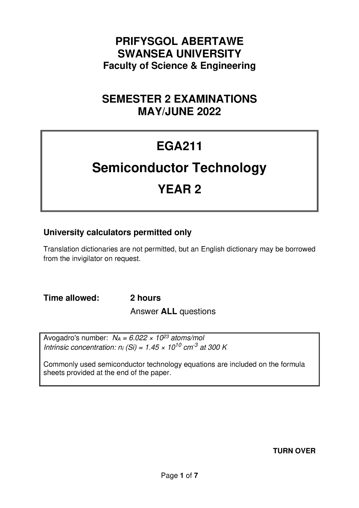 EGA211 Alternative Assessment 21-22 - PRIFYSGOL ABERTAWE SWANSEA ...