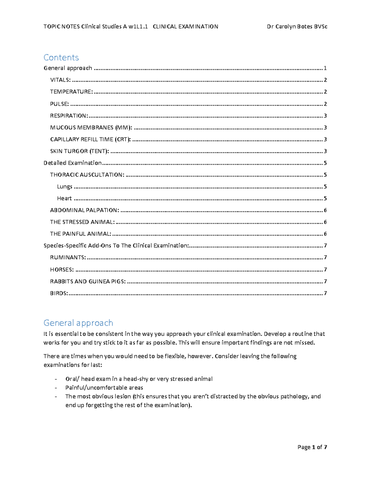 Clinical Examination - Contents General Approach - Studocu