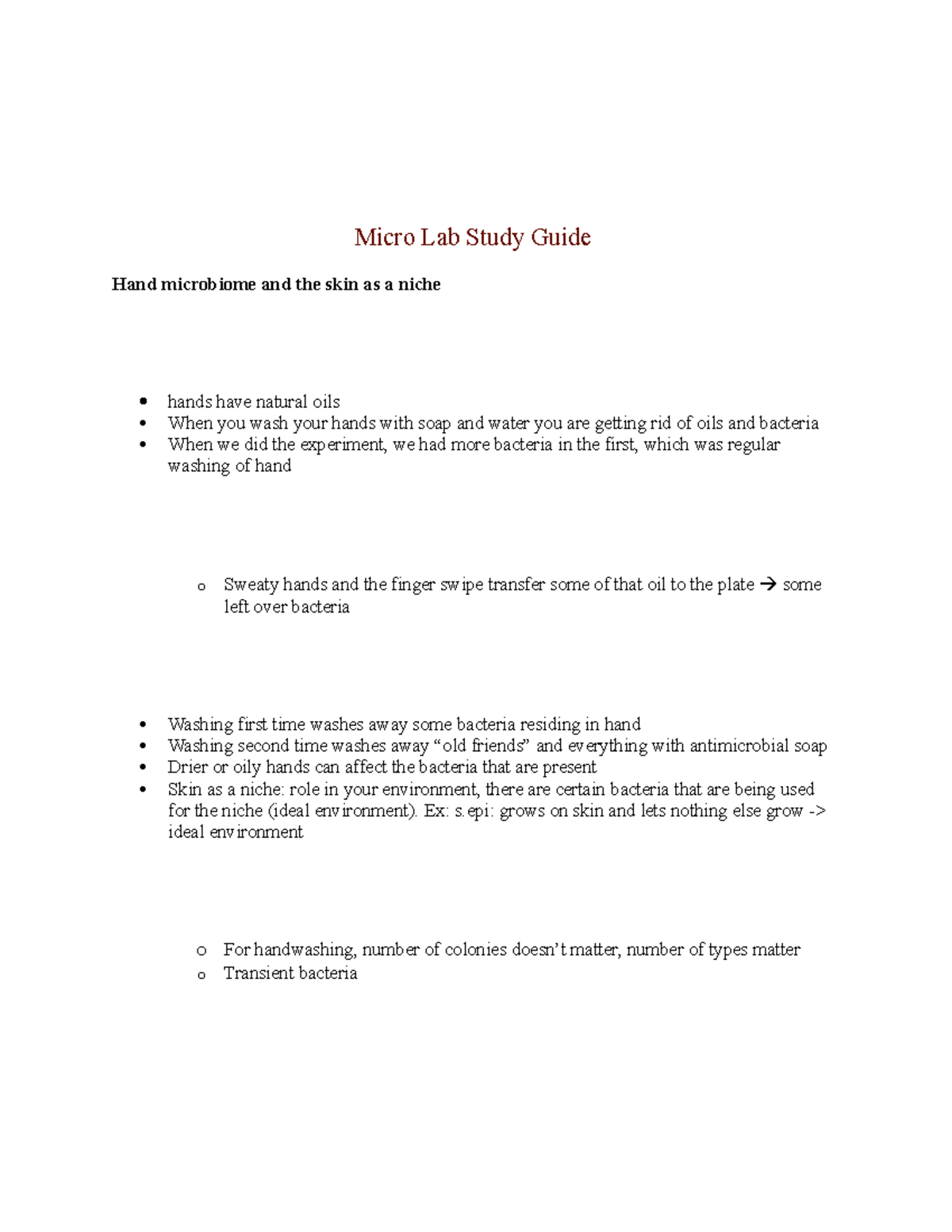 Micro Lab Final Review Mari v2 Micro Lab Study Guide Hand
