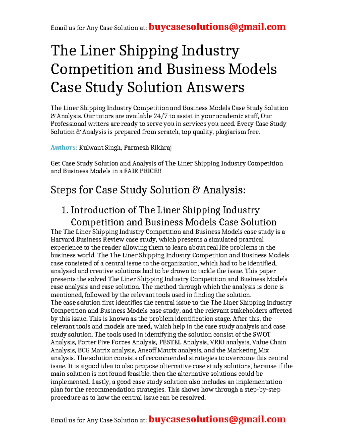 Case Solution The Liner Shipping Industry Competition and Business ...