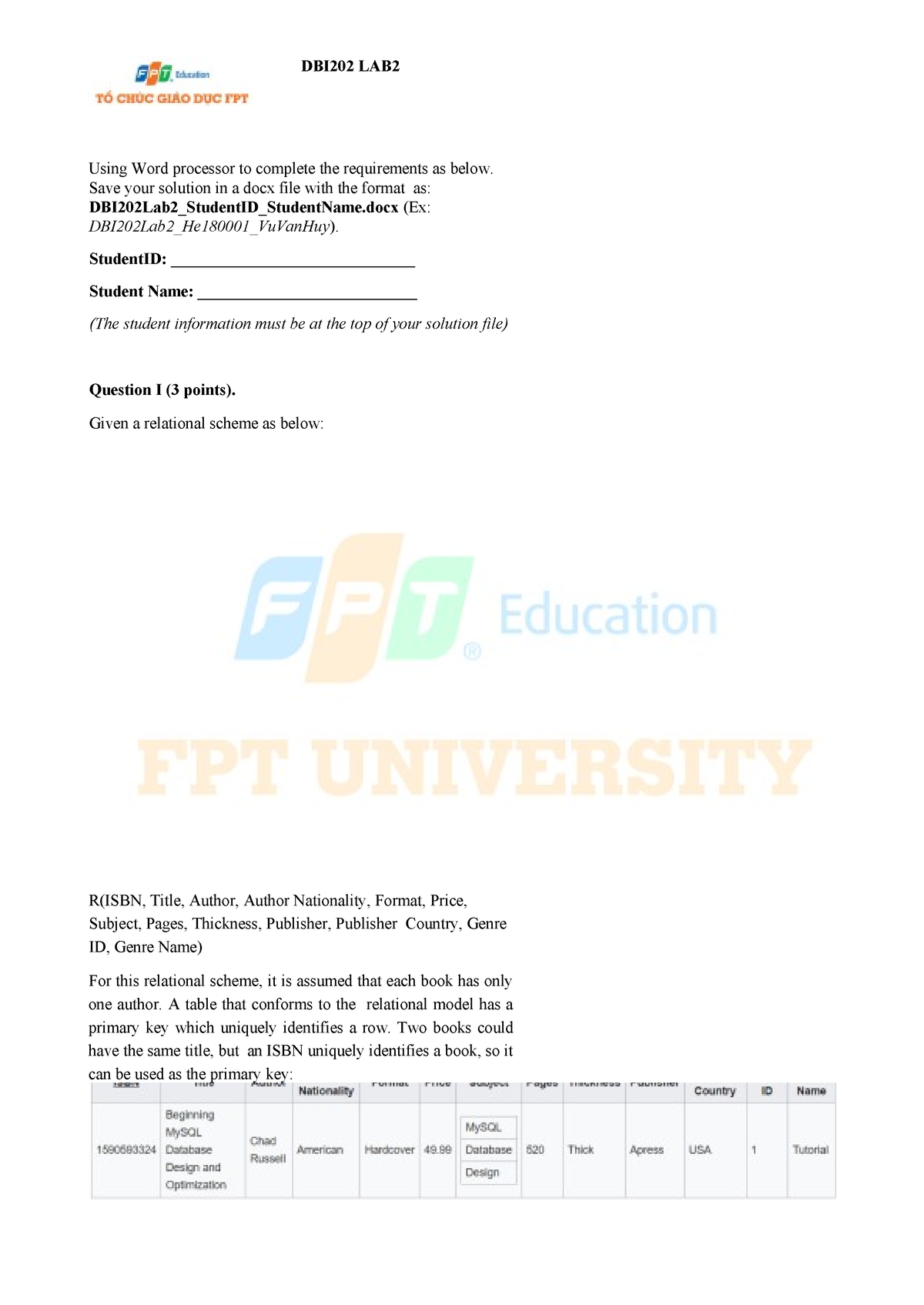 DBI202 LAB2 - DBI LAB2 - DBI202 LAB Using Word Processor To Complete ...