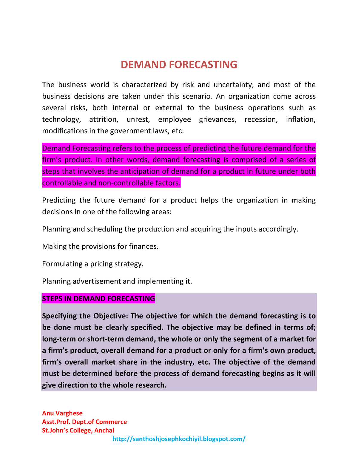 thesis on forecasting demand