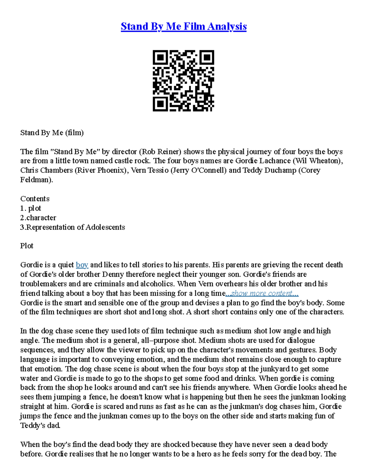 Stand By Me Movie Essay Stand By Me Film Analysis Stand By Me (film