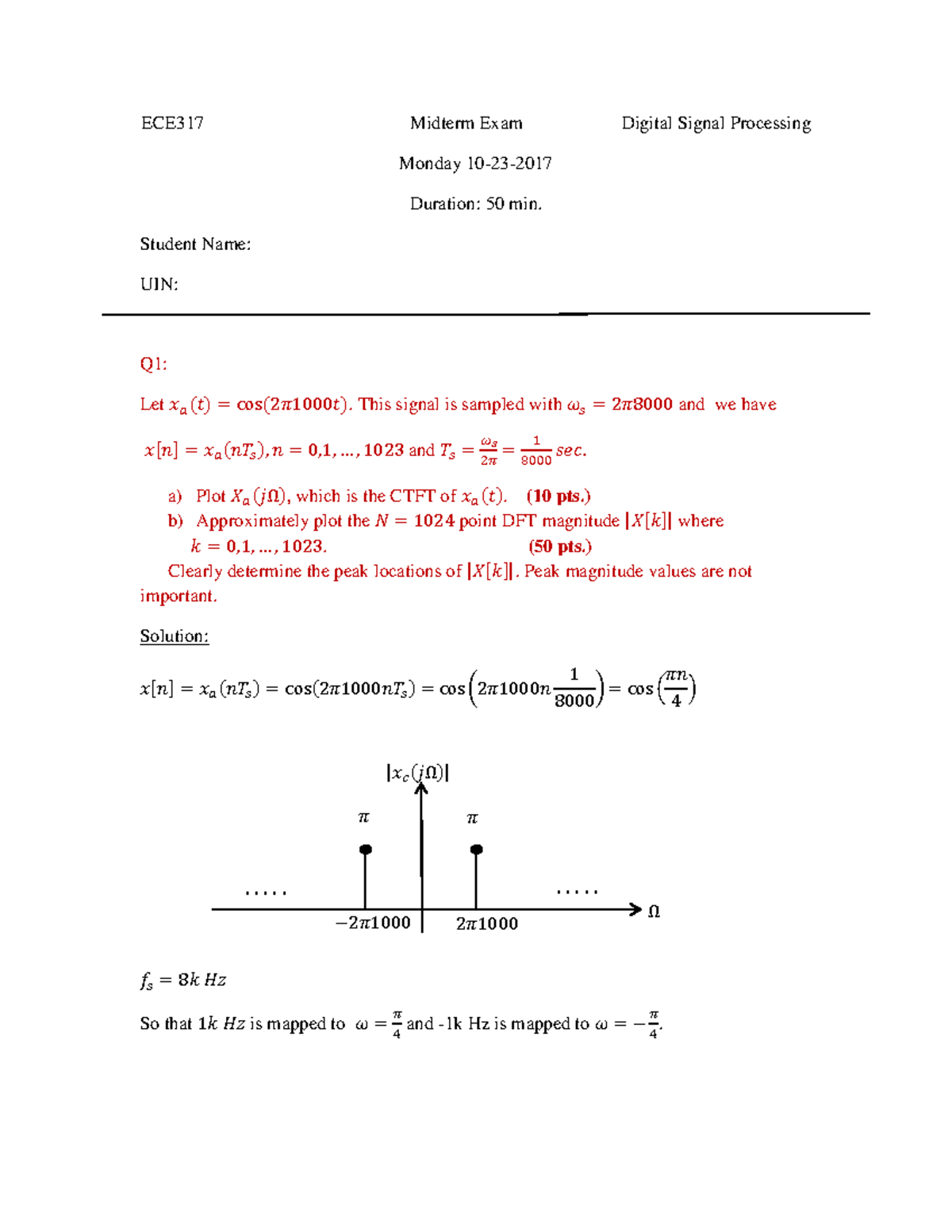 ECE 317 Digital Signal Processing Midterm Exam 2Solution ECE317