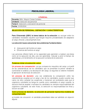 Clase 1- II Parcial - Psicología laboral - PSICOLOGIA LABORAL II ...