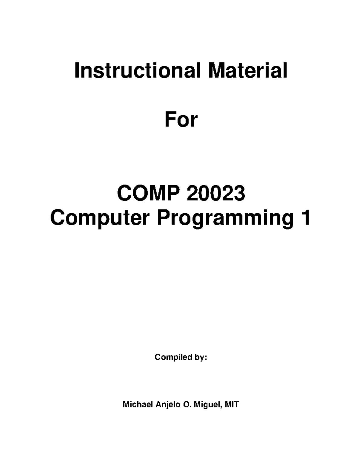 Computer-Programming-1 - Instructional Material For COMP 20023 Computer ...