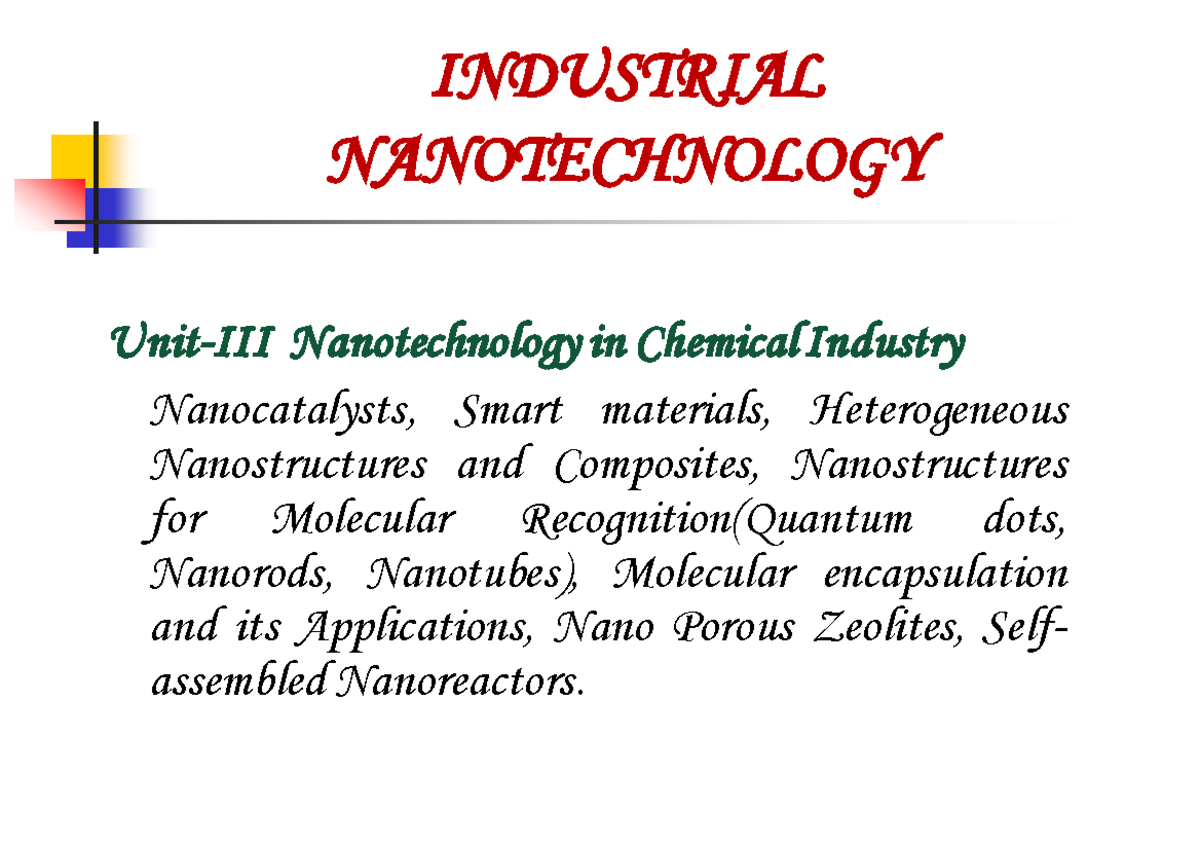 UnitIII Industrial Nanotech INDUSTRIAL NANOTECHNOLOGY UnitIII