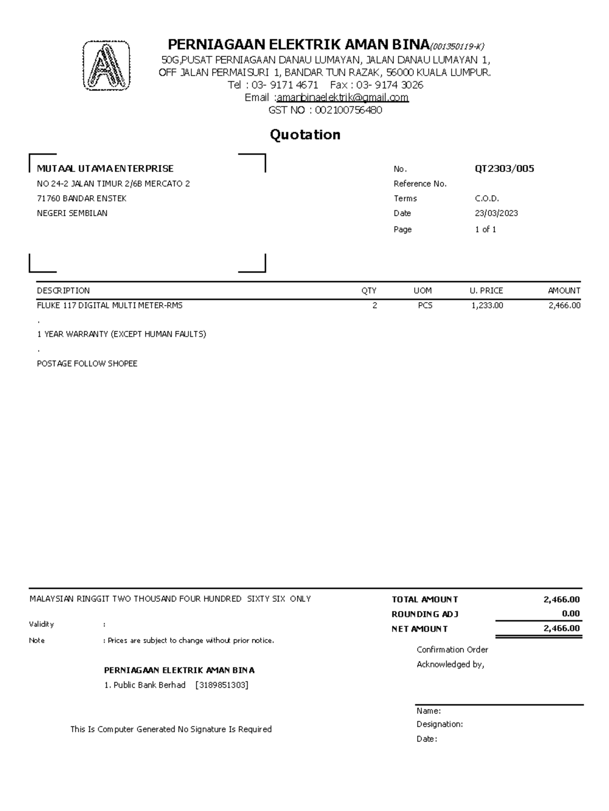 005 - No Decription - Perniagaan Elektrik Aman Bina (001350119-k) 50g 