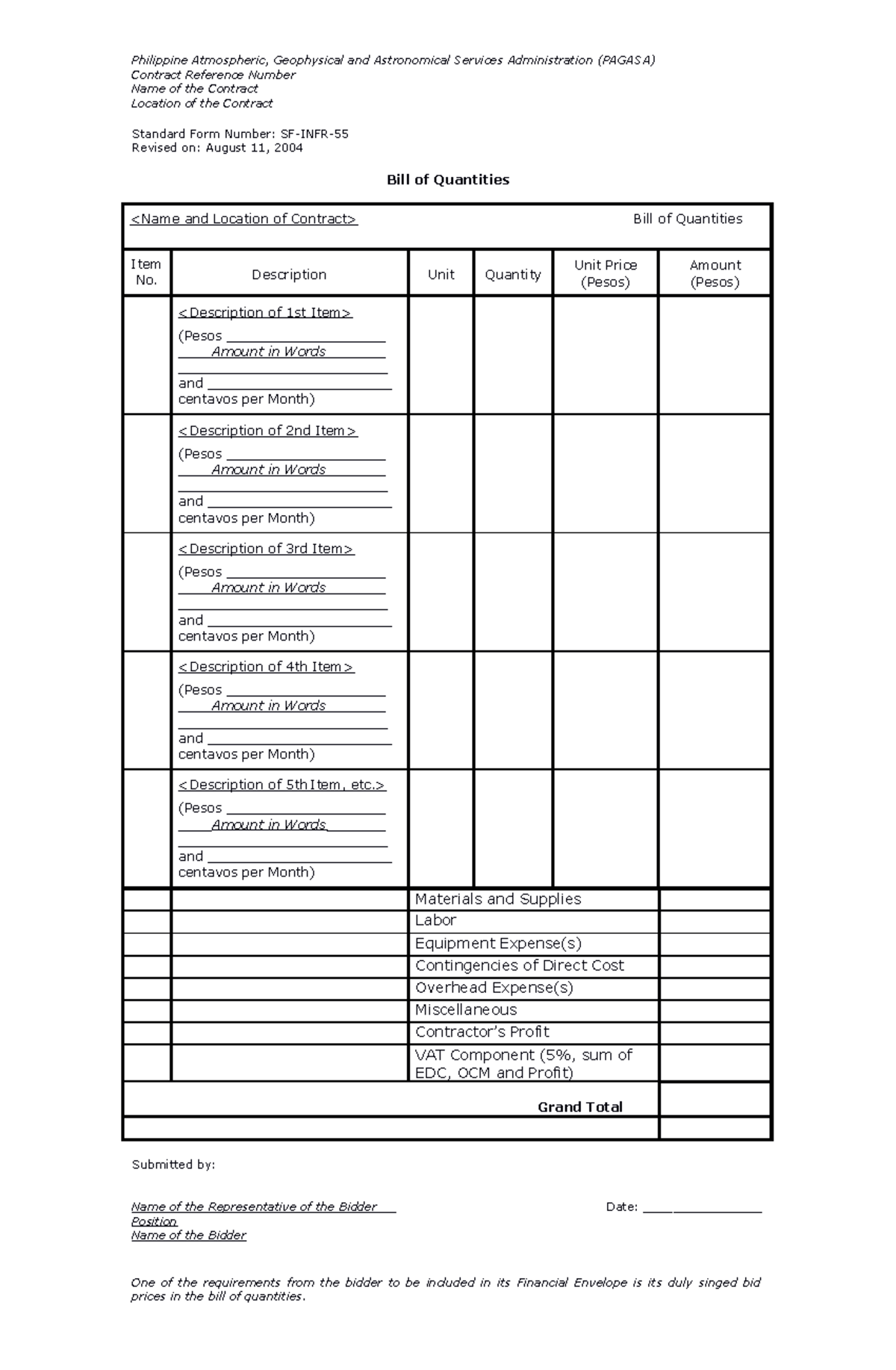 08 Section VIII. Bill of Quantities Waterproofing Planetarium Rebid ...