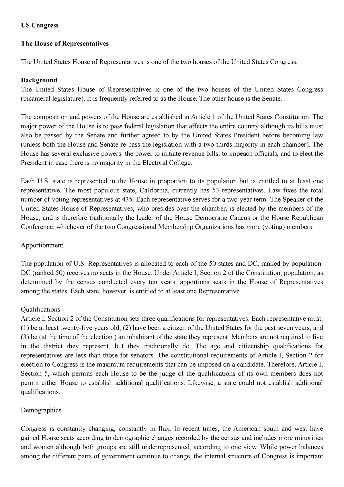 Comparative Constitution - US Congress The House Of Representatives The ...