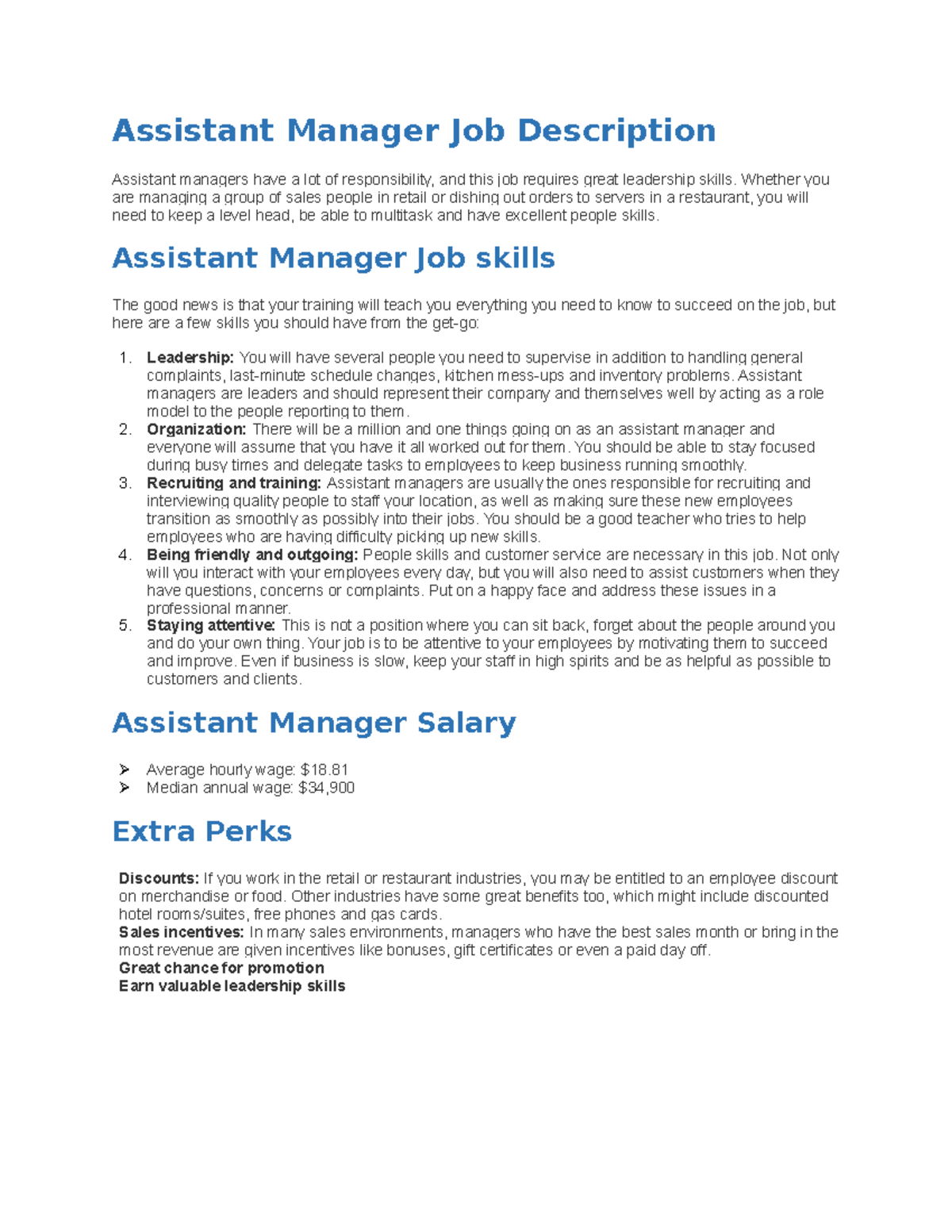 BAI 2 - jjj - Assistant Manager Job Description Assistant managers have ...