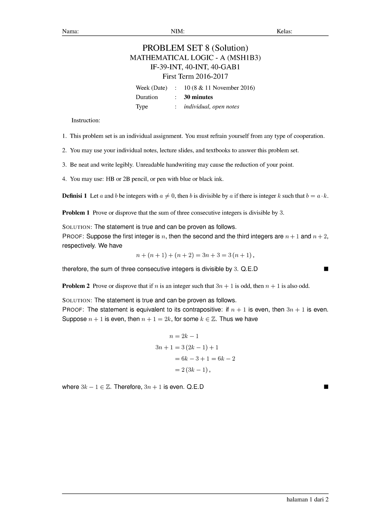 Pembahasan Lengkap Problem Set Logika Matematika Minggu Kedelapan ...