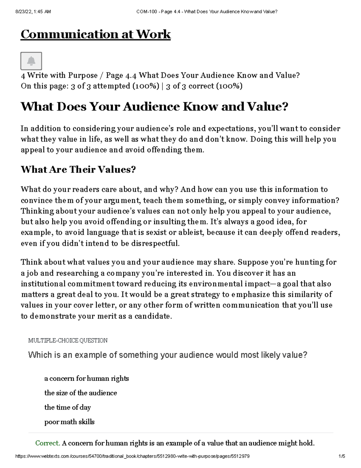 COM-100 - Page 4.4 - What Does Your Audience Know and Value ...
