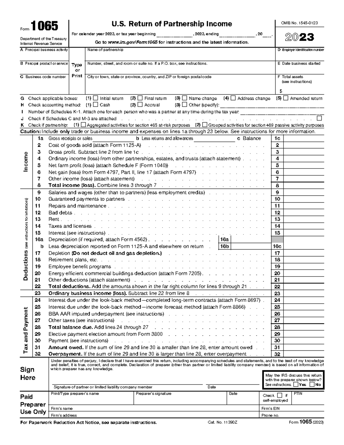 1065 tax return - Form 1065 2023 U. Return of Partnership Income ...