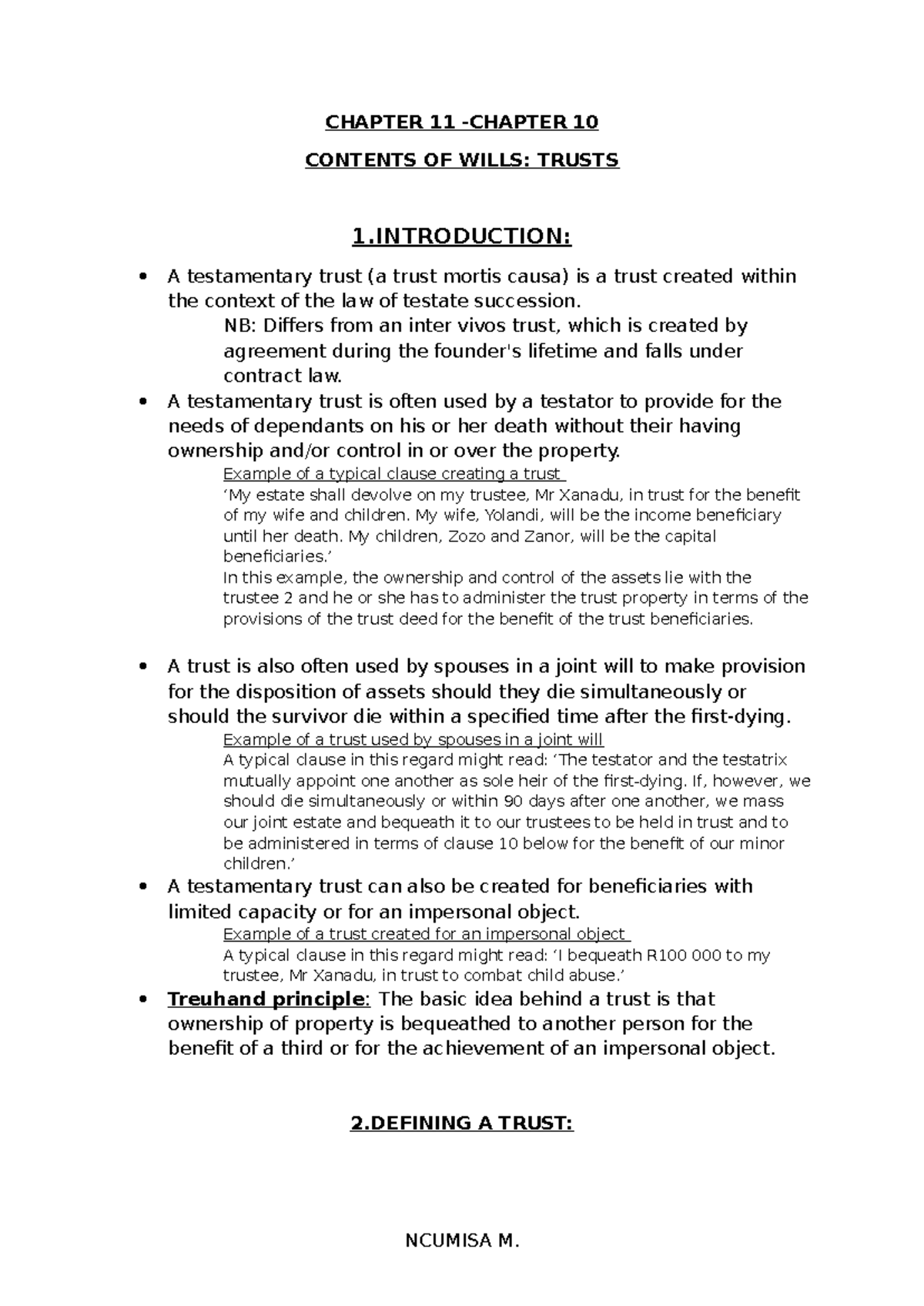 Study UNIT 10 Summary - CHAPTER 11 -CHAPTER 10 CONTENTS OF WILLS ...