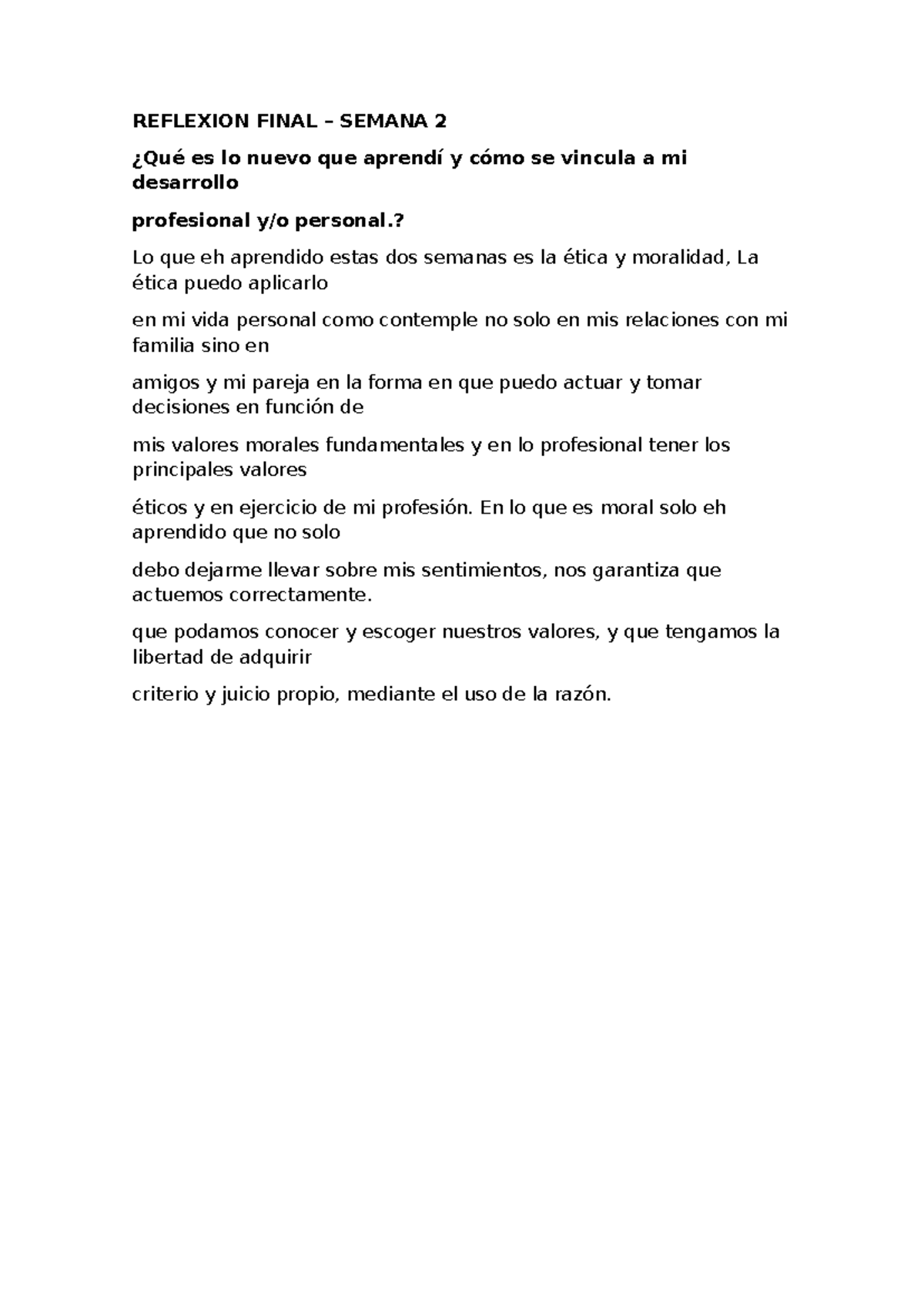 Reflexion Final - PC 2 - REFLEXION FINAL – SEMANA 2 ¿Qué es lo nuevo ...