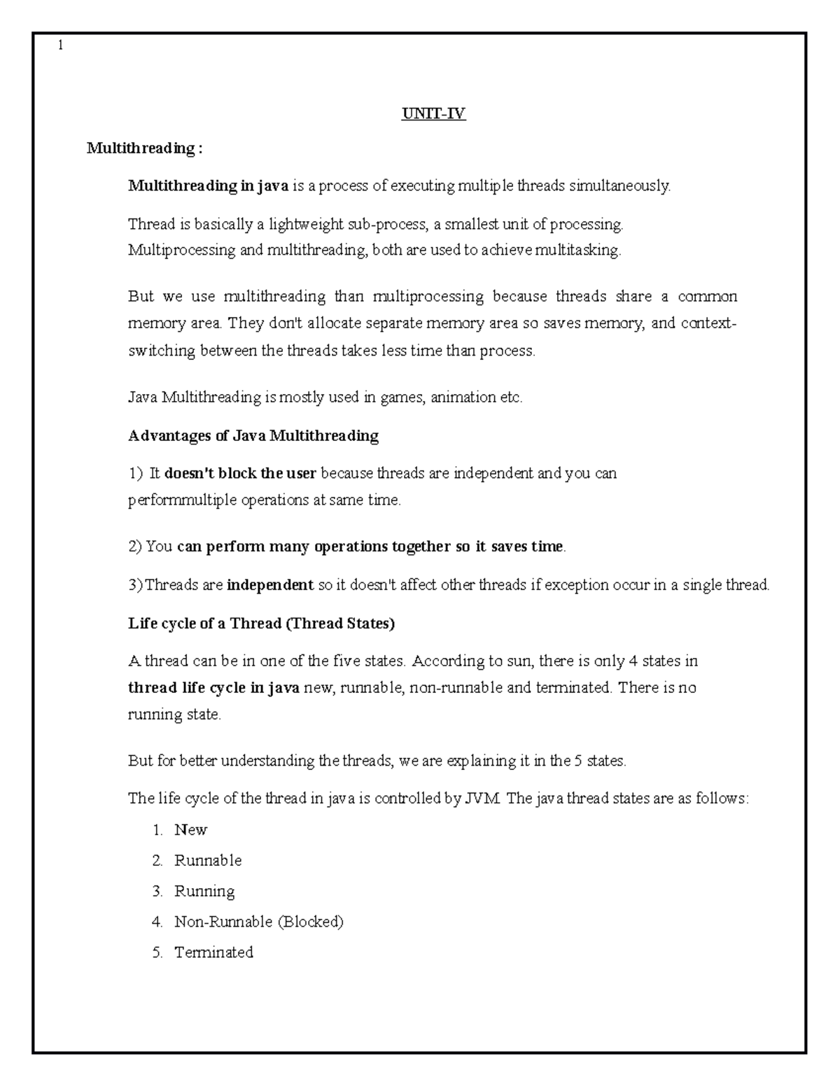 UNIT 4 UNITIV Multithreading Multithreading in java is a process
