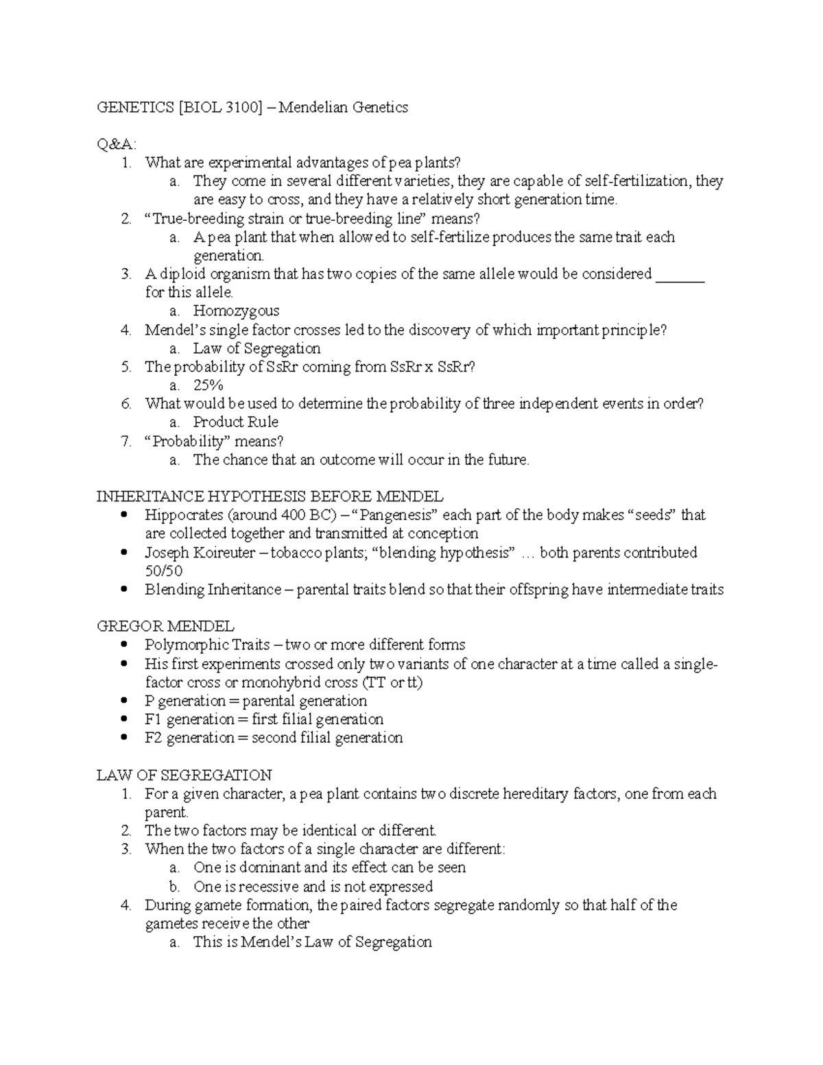 Mendelian Genetics 1 - Dr. Cole Easson - GENETICS [BIOL 3100 ...