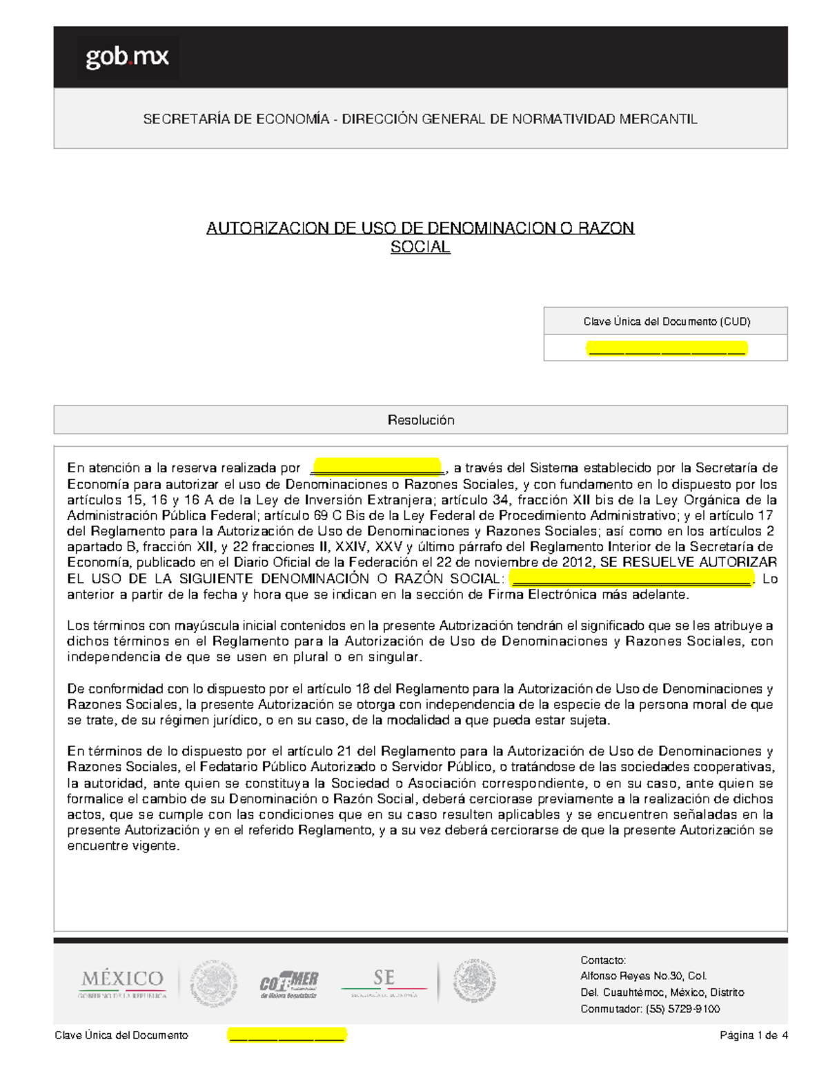 Autorizacion DE USO DE Denominacion O Razon Social Para Empresas ...