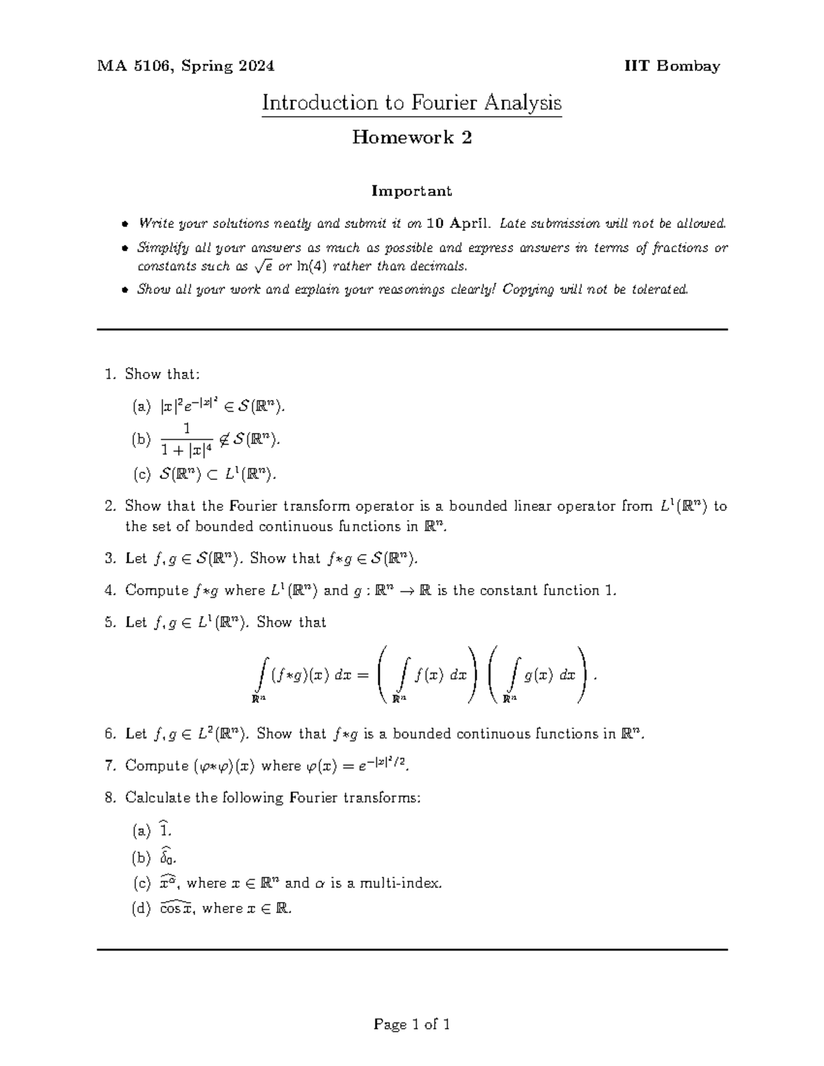 HW 2 Fourier Analysis Tutorial. MA 5106, Spring 2024 IIT Bombay