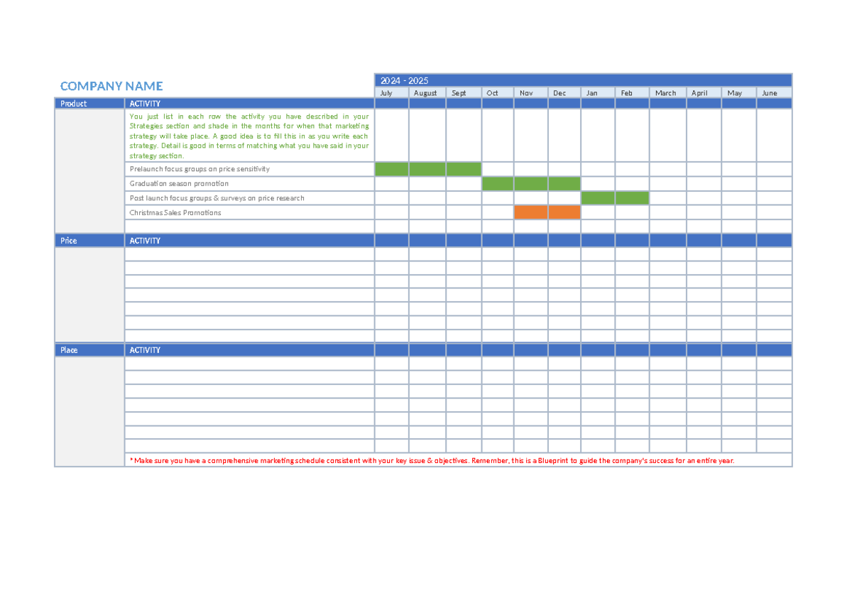 Gannt Chart Template - COMPANY NAME 2024 - 2025 July August Sept Oct ...