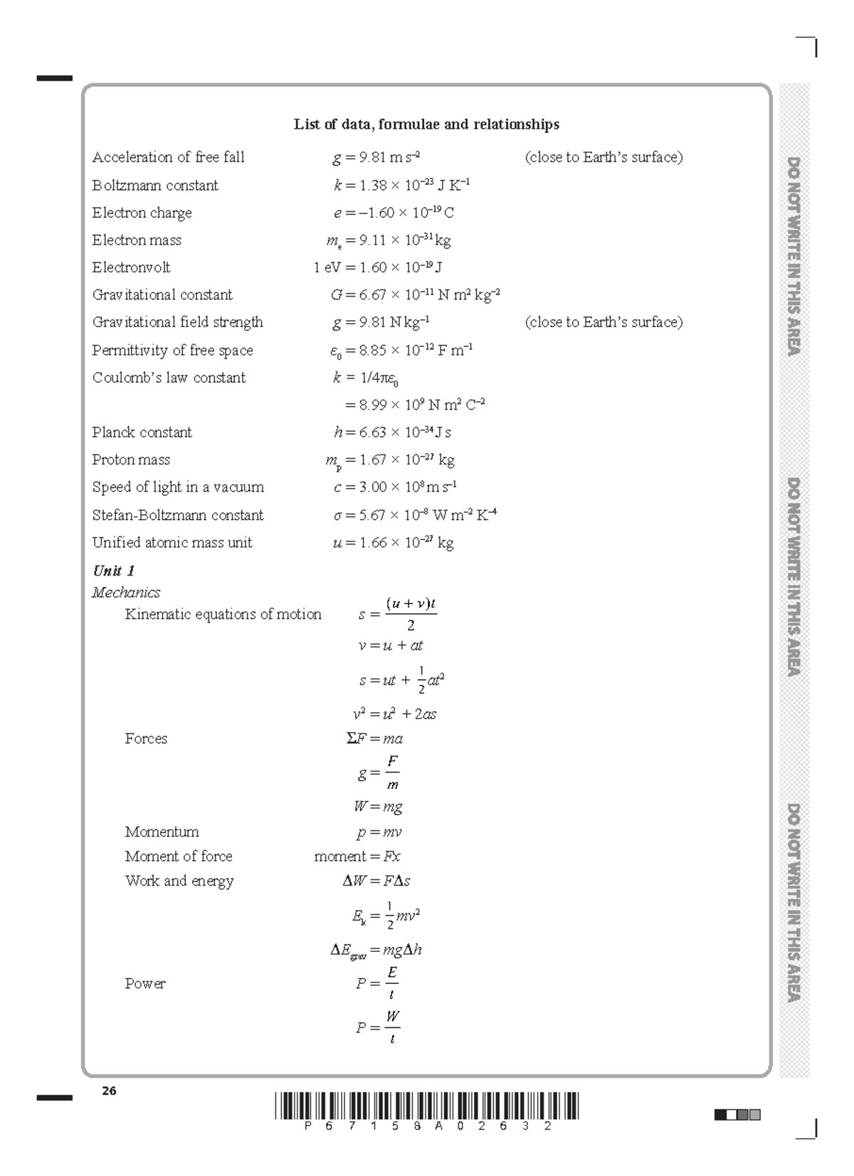 Physics Formulae Booklet - P67158A02632 26 List Of Data, Formulae And ...