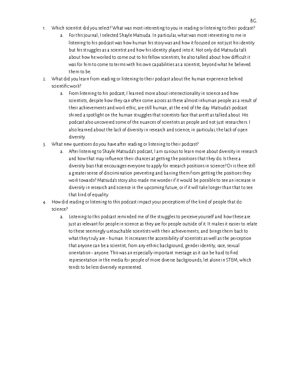 Bio 001 journal #4 - B. Which scientist did you select? What was most ...