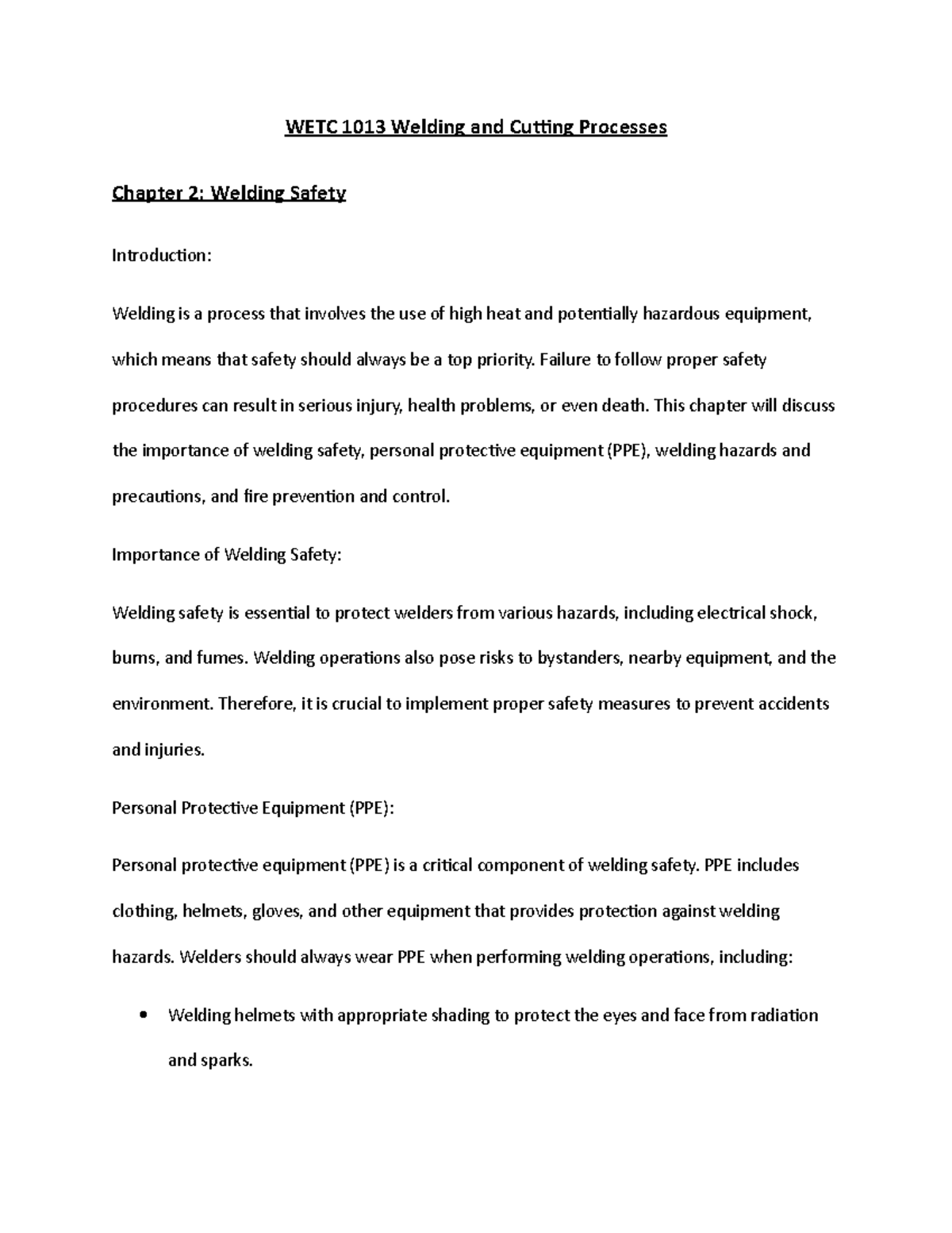 Chapter 2 Welding Safety WETC 1013 Welding and Cutting Processes