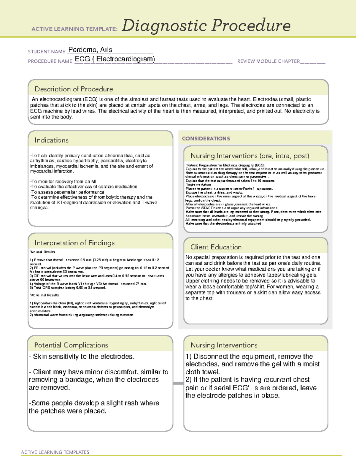 ATI Template ECG - ACTIVE LEARNING TEMPLATES Diagnostic Procedure ...