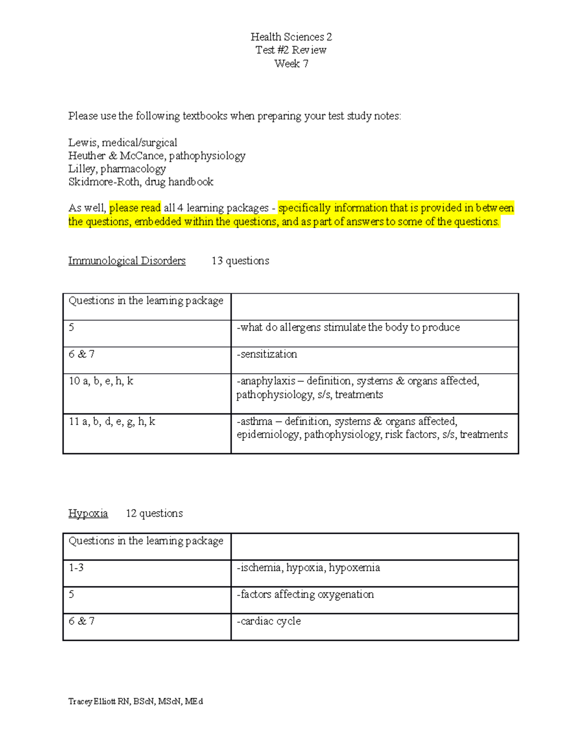 HS2Test#2Review - test review - Health Sciences 2Test #2 Review Week 7 ...